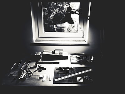 grayscale photography of study lamp inside room thumbnail