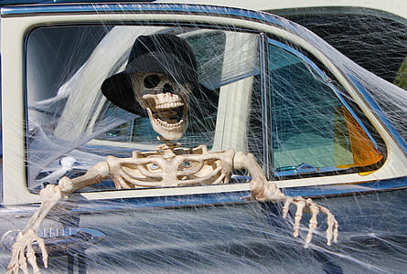 human skeleton inside car painting thumbnail