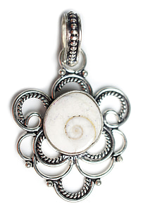 silver-colored white gemstone pendant placed on white surface thumbnail