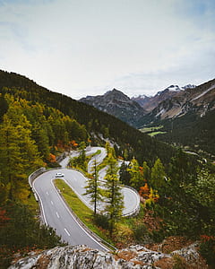 zig zag road near mountain thumbnail
