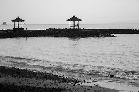 grayscale photography of seashore thumbnail