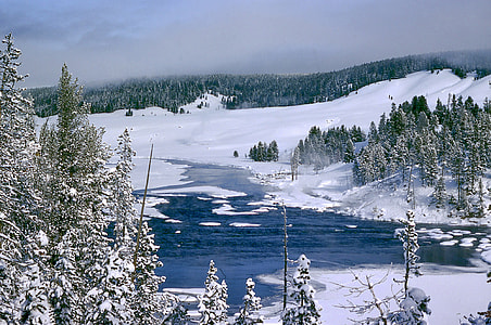 Winter landscape scene in Yellowstone National Park, Wyoming thumbnail