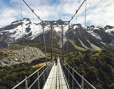 gray hanging bridge across mountain thumbnail
