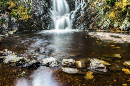 waterfalls between forest during daytime thumbnail