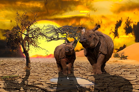 two brown rhinoceros thumbnail