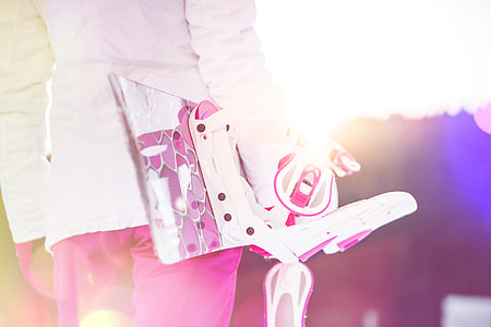 Young Woman Holding Her Pink Snowboard thumbnail