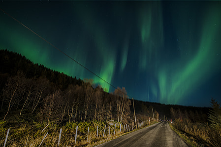 Northern lights over pavement road thumbnail
