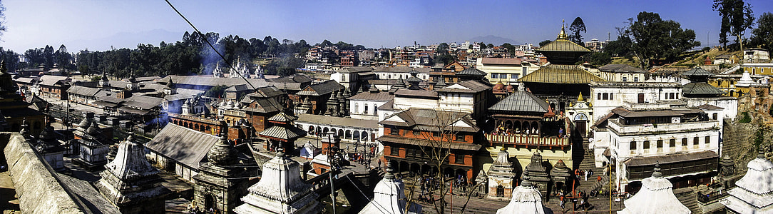 Panorama of the Pashupatinath Temple and buildings in Kathmandu, Nepal thumbnail