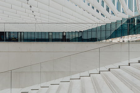 Modern white building, EDP Headquarters of architect Aires Mateus, Lisbon, Portugal thumbnail