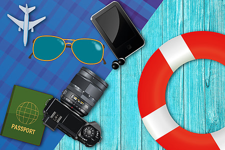 black DSLR camera and Passport card illustration thumbnail