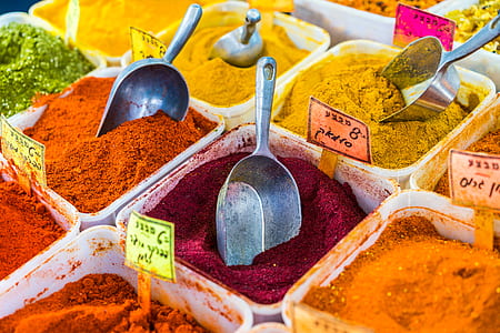 assorted-color powders with gray steel scoops thumbnail