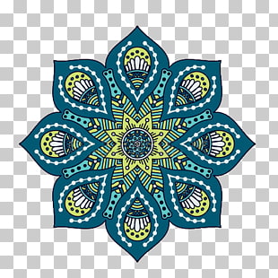 Mandala Islam Ornament Motif, An Islamic pattern of blue petals, teal and white floral illustration PNG clipart
