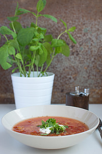 Red lentils soup with tomatoes, sour cream and mint thumbnail
