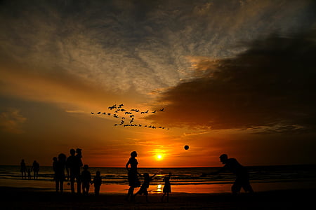 silhouette photo of people beside of beach during sunset thumbnail
