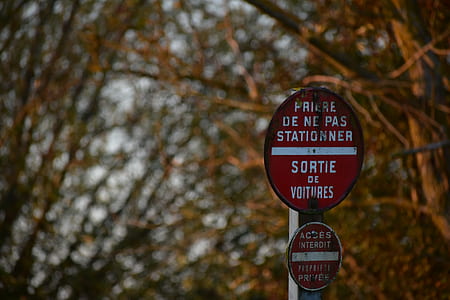 selective focus photography of red and white road signage thumbnail