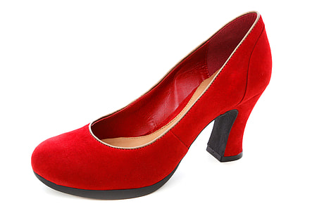 unpaired red suede platform heeled shoe thumbnail
