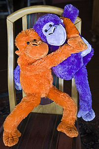 orange monkey hug purple monkey plush toys thumbnail
