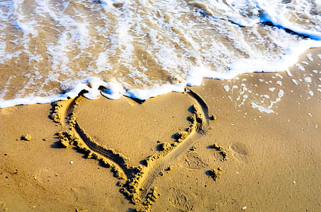 heart drawing on beach sand thumbnail