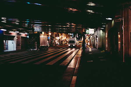 white truck, pedestrian, lane, nighttime thumbnail