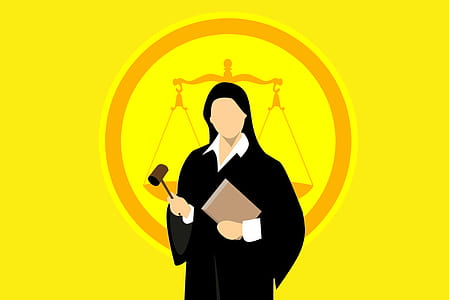 Illustration of judge ni robes with gavel. thumbnail