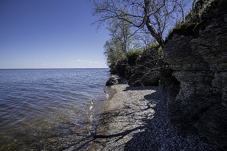 Shoreline of Lake Winnipeg with small rocks and trees thumbnail