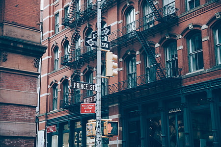 street signage in middle of buildings thumbnail