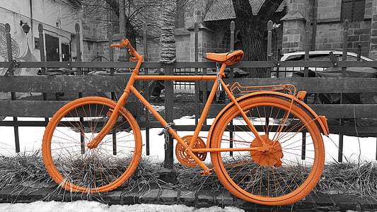 selective color of orange bicycle thumbnail