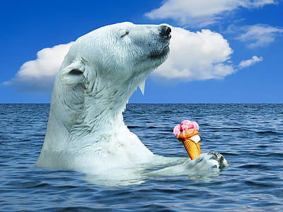 white polar bear holding ice cream thumbnail