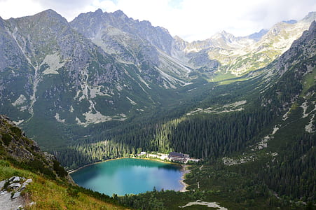 landscape, mountains, nature, water thumbnail