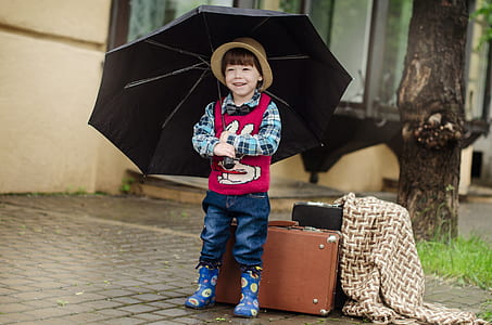 boy holding black umbrella thumbnail