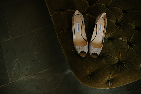 pair of women's beige peep-toe leather shoes thumbnail
