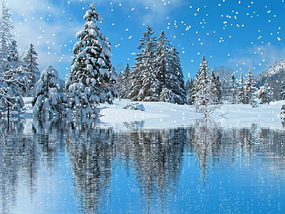green pine trees covered with snow thumbnail