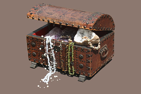 brown wooden chest with jewelries thumbnail