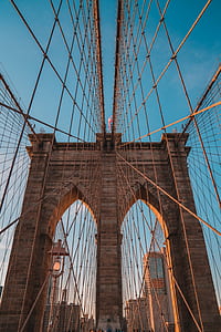 Manhattan bridge under clear sky thumbnail