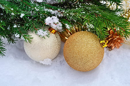 white and brass Christmas ball decors thumbnail