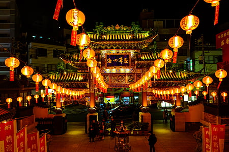 brown temple with chinese lanterns thumbnail