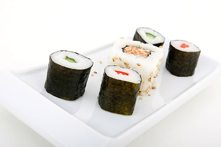 sushi in white ceramic platter thumbnail