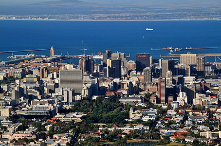 aerial view of city near lake thumbnail