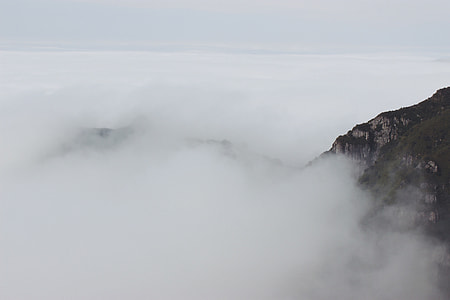 green and black mountain covered by fog thumbnail