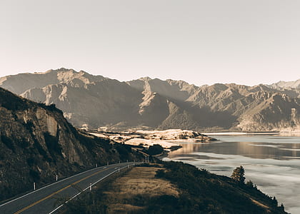 sea, road, mountains, sky thumbnail