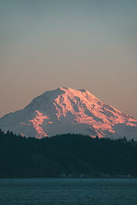 mountain covered by snow under blue sky thumbnail