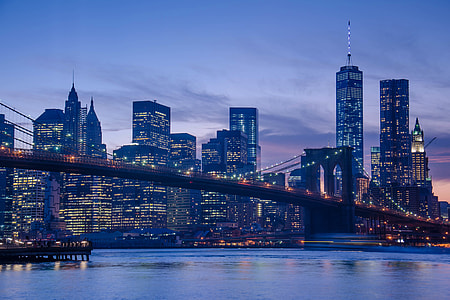 The famous manhattan skyline captured at sunset in New York City thumbnail