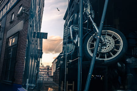 motorbike, window, sunset, sign thumbnail