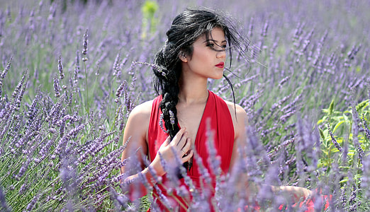 Beautiful Girl in Lavender Flowers thumbnail
