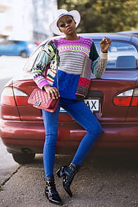 Woman Wearing Colorful Sweater thumbnail