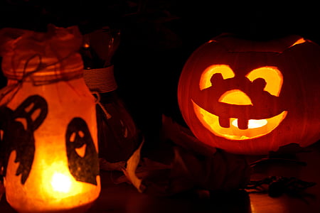 two glass and Jack-'O-Lantern lamps thumbnail