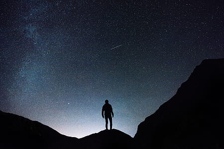 silhouette of man on top of mountain thumbnail