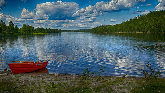 red boat by the lake thumbnail
