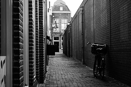 black-and-white, street, building, alley thumbnail
