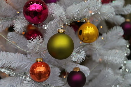 five assorted-color Christmas baubles thumbnail
